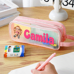 Personalized 3D Cartoon Character Large Capacity Mesh Pencil Case with Name Back to School Gift for Kids Students