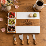 Personalized Acacia Marble 11 Pcs Cutting Board Coaster Set with Name and Initial Home Use Wedding Housewarming Gift for Family Friends