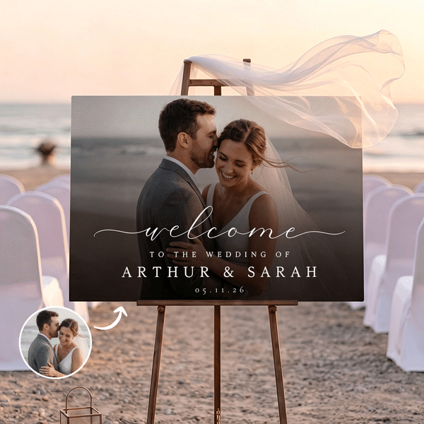 Personalised Minimalist Couple Photo Wedding Welcome Sign Canvas Prints with Names Ship from USA Wedding Gift for Couples Newlyweds
