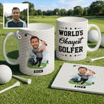 Personalized World’s Okayest Golfer 11 oz 15 oz Ceramic Mug with Name and Photo Birthday Gift for Golf Lover