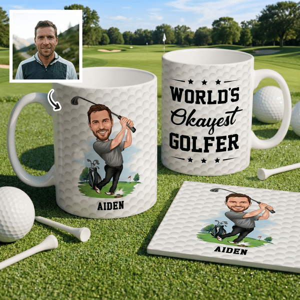 Personalized World’s Okayest Golfer 11 oz 15 oz Ceramic Mug with Name and Photo Birthday Gift for Golf Lover