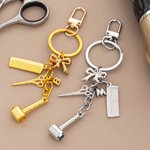 Personalized Scissor Comb Hair Dryer Bow Keychain with Initial Birthday Barber Shop Opening Gift for Barbers Hair Stylists