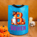 Personalized Cute Ghost Witch Hat Pumpkin Initial LED Light Bucket Bag with Name Halloween Trick or Treat Activity Gift for Boys Girls