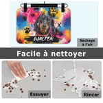 Tapis d'alimentation personnalisé avec photo et nom - Effet graffiti à l'huile - Cadeau d'anniversaire pour propriétaires d'animaux de compagnie