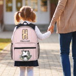 Personalised Cute Animals Large Capacity Kid School Backpack with Name and Initial Daily Use Back to School Birthday Gift for Kids Girls Boys