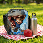 Personalized Cartoon Dinosaur 3D Photo Backpack Lunch Bag Pencil Case Set of 3 with Name Back to School Birthday Gift for Kids Dinosaur Lovers