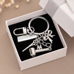 Personalized Scissor Comb Hair Dryer Bow Keychain with Initial Birthday Barber Shop Opening Gift for Barbers Hair Stylists
