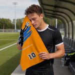 Personalised Soccer Basketball Sports Silhouette Name Quick Drying Sports Towel with Number and Lanyard Club Game Day Birthday Gift for Sport Lovers