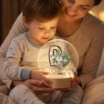 Personalised Cute Animal Floral Initial LED Night Light with Wooden Base and Name Home Decor Birthday Gift for Kids