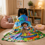 Personalised Rainbow Cartoon Character Photo  Soft Throw Blanket with Name Home Decor Back to School Birthday Gift for Kids Students