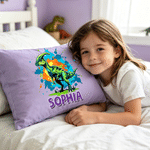 Personalized Ink Splatter Style Cartoon Dinosaur Throw Pillow Cover with Name Home Decor Birthday Gift for Boys Girls