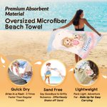 Personalised Photo Cartoon Character Oversized Quick Dry Beach Towel with Name Beach Pool Party Summer Vacation Birthday Gift for Kid Boy Girl