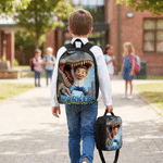 Personalized Cartoon Dinosaur 3D Photo Backpack Lunch Bag Pencil Case Set of 3 with Name Back to School Birthday Gift for Kids Dinosaur Lovers