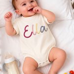 Personalised Colourful Name Comfortable Short-Sleeve Long-Sleeve Baby Bodysuit Baby Shower Holiday Gift for Newborn New Mum