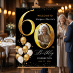 Personalised Golden Balloon Milestone Birthday Party Welcome Sign Canvas Print with Name and Photo Ship from USA Birthday Gift for Family