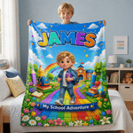 Personalised Rainbow Cartoon Character Photo  Soft Throw Blanket with Name Home Decor Back to School Birthday Gift for Kids Students