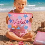Gepersonaliseerde PVC-strandtas met veelkleurig patroon van zeedieren en naam – voor dagelijks gebruik, verjaardagscadeau voor familie en vrienden