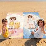 Personalised Photo Cartoon Character Oversized Quick Dry Beach Towel with Name Beach Pool Party Summer Vacation Birthday Gift for Kid Boy Girl