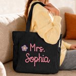 Personalised Rainbow Floral Teacher Themed Corduroy Tote Bag with Text Daily Use Teacher's Day Gift for Teachers Educators