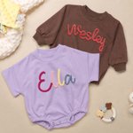 Personalised Colourful Name Comfortable Short-Sleeve Long-Sleeve Baby Bodysuit Baby Shower Holiday Gift for Newborn New Mum