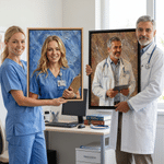 Tableau sur toile médical personnalisé avec photo et nom - Effet peinture à l'huile moderne - Cadeau d'anniversaire pour médecin ou infirmière