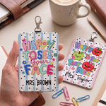 Personalised Happy To See Your Face PU Leather ID Badge Holder with Text Back to School Teacher's Day Appreciation Gift for Teacher