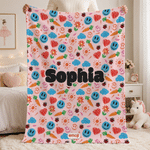 Personalised Playful emoji Soft Throw Blanket with Name Home Decor Birthday Gift for Friends Kids Family | Callie × emoji ™