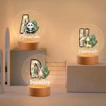 Personalised Cute Animal Floral Initial LED Night Light with Wooden Base and Name Home Decor Birthday Gift for Kids