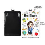 Personalized Cartoon Teacher Character PU Leather ID Card Badge Holder with Lanyard and Text Teacher's Day Back to School Gift for Teacher