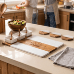 Personalized Acacia Marble 11 Pcs Cutting Board Coaster Set with Name and Initial Home Use Wedding Housewarming Gift for Family Friends