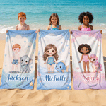 Personalised Photo Cartoon Character Oversized Quick Dry Beach Towel with Name Beach Pool Party Summer Vacation Birthday Gift for Kid Boy Girl