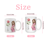 Personalized Pregnant Mom Character Birth Flower 11 oz 15 oz Ceramic Coffee Mug with Name and Coaster Baby Shower Gift for Expecting Mothers