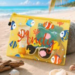 Gepersonaliseerde PVC-strandtas met veelkleurig patroon van zeedieren en naam – voor dagelijks gebruik, verjaardagscadeau voor familie en vrienden