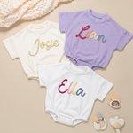 Personalised Colourful Name Comfortable Short-Sleeve Long-Sleeve Baby Bodysuit Baby Shower Holiday Gift for Newborn New Mum
