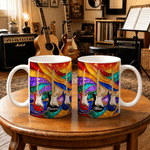 Personalized Retro Rainbow Stained Glass Design Guitar Ceramic Mug with Name Birthday Gift for Electric Guitar Players Music Lovers