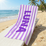 Personalized Striped Oversized Quick Dry Beach Towel with Name and Place Beach Pool Party Summer Vacation Birthday Gift for Women Men Friends