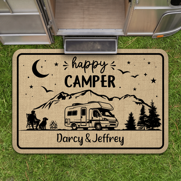 Personalized Camping RV Family Non-Slip Welcome Doormat with Text Daily Use Outdoor Family Gathering Gift for Family Camping Lovers