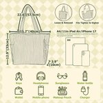 Personalized Knitted-Look Birth Flower Large Capacity Corduroy Tote Bag with Name Daily Use Birthday Travel Gift for Besties Women