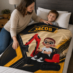 Personalised Cute Excavator Cartoon Character Warm Cosy Blanket with Name Daily Use Birthday Gift for Kid Student