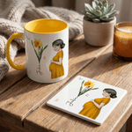 Personalized Pregnant Mom Character Birth Flower 11 oz 15 oz Ceramic Coffee Mug with Name and Coaster Baby Shower Gift for Expecting Mothers