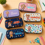 Personalised Cartoon Character Colourful Pencil Case with Name Daily Use Back to School Birthday Gift for Girls Boys Kids