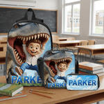 Personalized Cartoon Dinosaur 3D Photo Backpack Lunch Bag Pencil Case Set of 3 with Name Back to School Birthday Gift for Kids Dinosaur Lovers