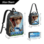 Personalized Cartoon Dinosaur 3D Photo Backpack Lunch Bag Pencil Case Set of 3 with Name Back to School Birthday Gift for Kids Dinosaur Lovers
