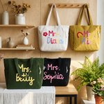 Personalised Rainbow Floral Teacher Themed Corduroy Tote Bag with Text Daily Use Teacher's Day Gift for Teachers Educators