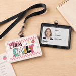 Personalised Bow Apple Pencil PU Leather Card Holder with Title and Name Back to School Teacher's Day Appreciation Gift for Teachers
