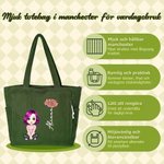 Personlig totebag i manchester med namn månadsblomma och tecknad karaktär rymlig väska som perfekt gåva till vännen