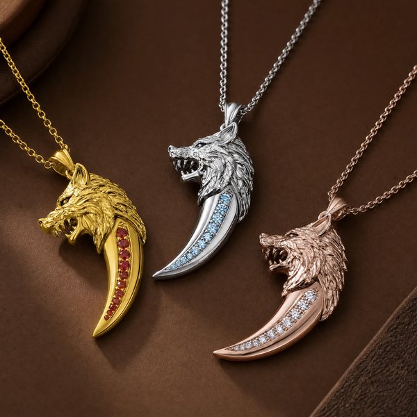 Personalised Wolf Teeth Birthstone Necklace with Name Dainty Jewellery Anniversary  Birthday Valentine's Day Gift for Men