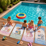 Personalised Photo Cartoon Character Oversized Quick Dry Beach Towel with Name Beach Pool Party Summer Vacation Birthday Gift for Kid Boy Girl
