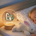 Personalised Cute Animal Floral Initial LED Night Light with Wooden Base and Name Home Decor Birthday Gift for Kids