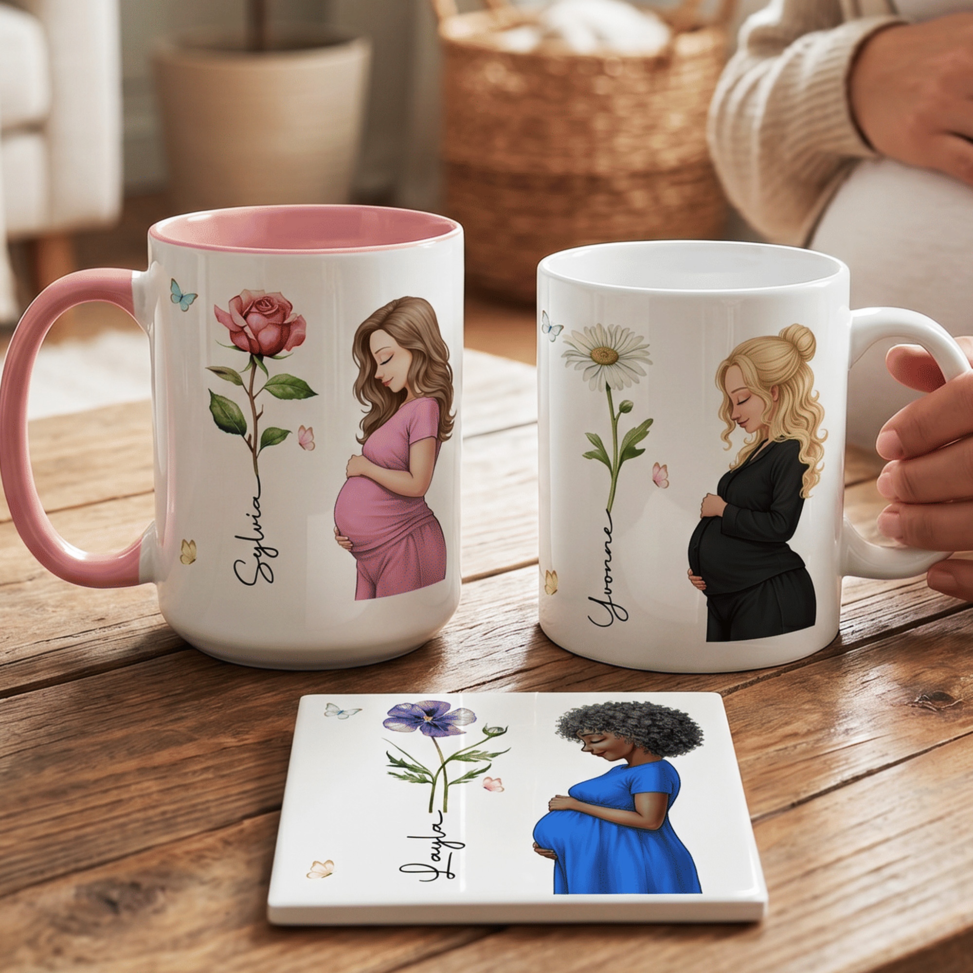 Personalisierte Mom-to-be Keramiktasse mit Geburtsblume & Name | 325 & 445 ml Kaffeebecher | Schwangerschaft & Babyshower Geschenk für werdende Mama